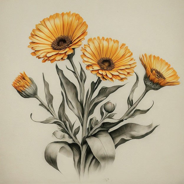 Sketch of Calendula Flowers